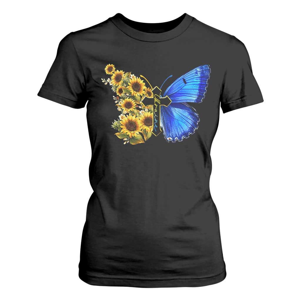 Sunflower Butterfly Ukraine Flag T Shirt For Women TS10 Black Print Your Wear