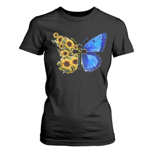 Sunflower Butterfly Ukraine Flag T Shirt For Women TS10 Black Print Your Wear