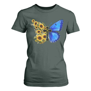 Sunflower Butterfly Ukraine Flag T Shirt For Women TS10 Dark Forest Green Print Your Wear