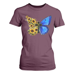 Sunflower Butterfly Ukraine Flag T Shirt For Women TS10 Maroon Print Your Wear