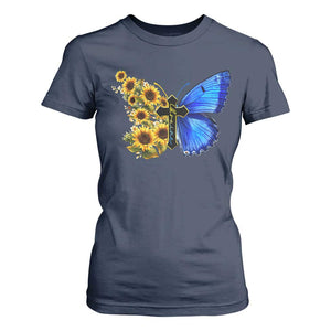 Sunflower Butterfly Ukraine Flag T Shirt For Women TS10 Navy Print Your Wear