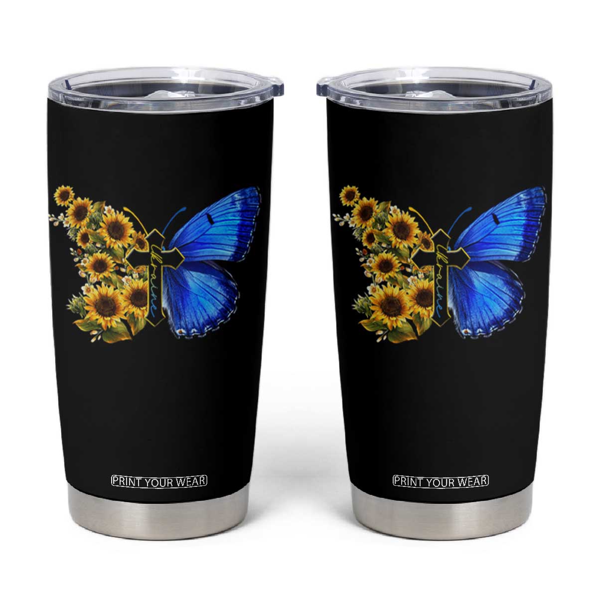 Sunflower Butterfly Ukraine Flag Tumbler Cup TS10 Black Print Your Wear