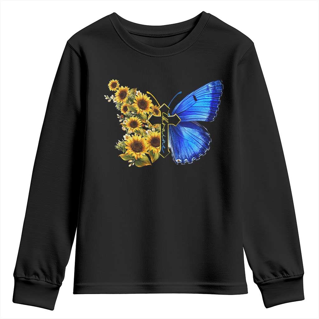 Sunflower Butterfly Ukraine Flag Youth Sweatshirt TS10 Black Print Your Wear