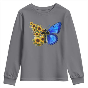 Sunflower Butterfly Ukraine Flag Youth Sweatshirt TS10 Charcoal Print Your Wear