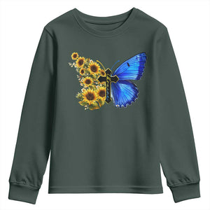 Sunflower Butterfly Ukraine Flag Youth Sweatshirt TS10 Dark Forest Green Print Your Wear