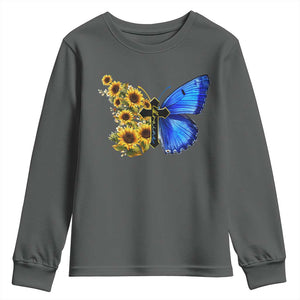 Sunflower Butterfly Ukraine Flag Youth Sweatshirt TS10 Dark Heather Print Your Wear