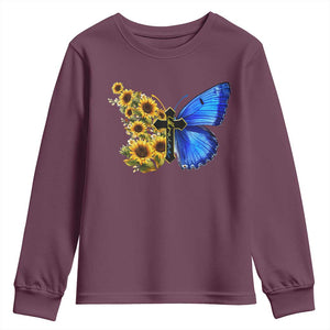 Sunflower Butterfly Ukraine Flag Youth Sweatshirt TS10 Maroon Print Your Wear