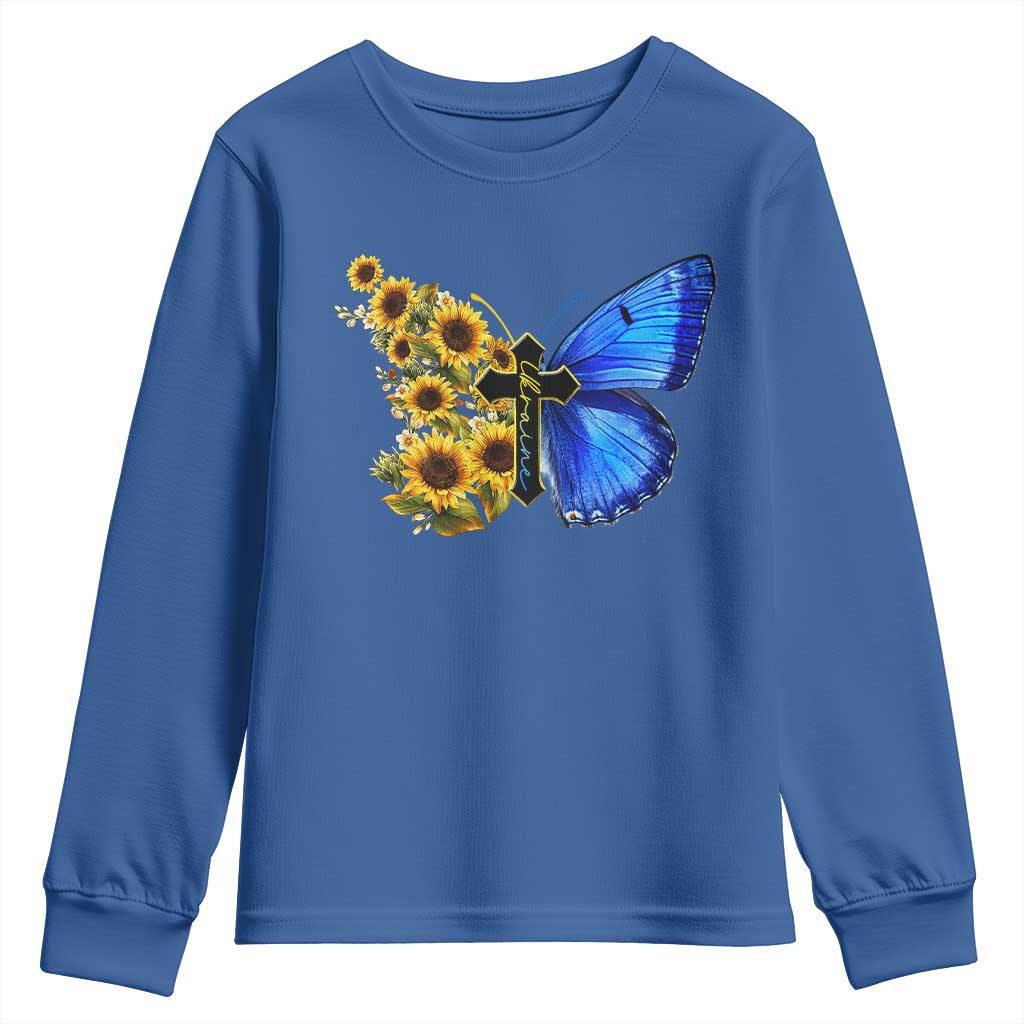 Sunflower Butterfly Ukraine Flag Youth Sweatshirt TS10 Royal Blue Print Your Wear