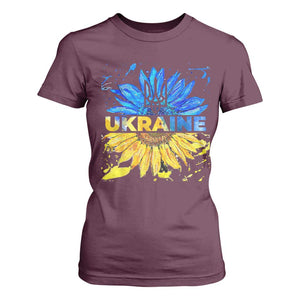 Ukraine Sunflower Ukrainian Flag T Shirt For Women TS10 Maroon Print Your Wear
