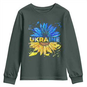 Ukraine Sunflower Ukrainian Flag Youth Sweatshirt TS10 Dark Forest Green Print Your Wear