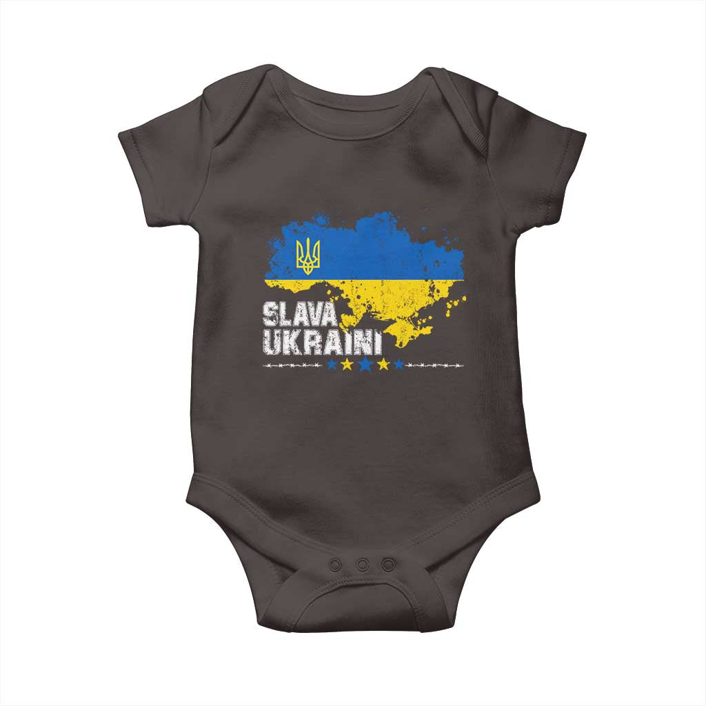 Slava Ukraini Ukraine Flag Baby Onesie Patriot Patriotic Ukrainian National Flag TS10 Dark Chocolate Print Your Wear