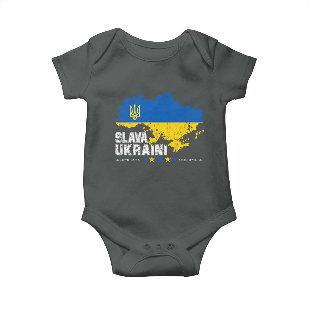 Slava Ukraini Ukraine Flag Baby Onesie Patriot Patriotic Ukrainian National Flag TS10 Dark Heather Print Your Wear