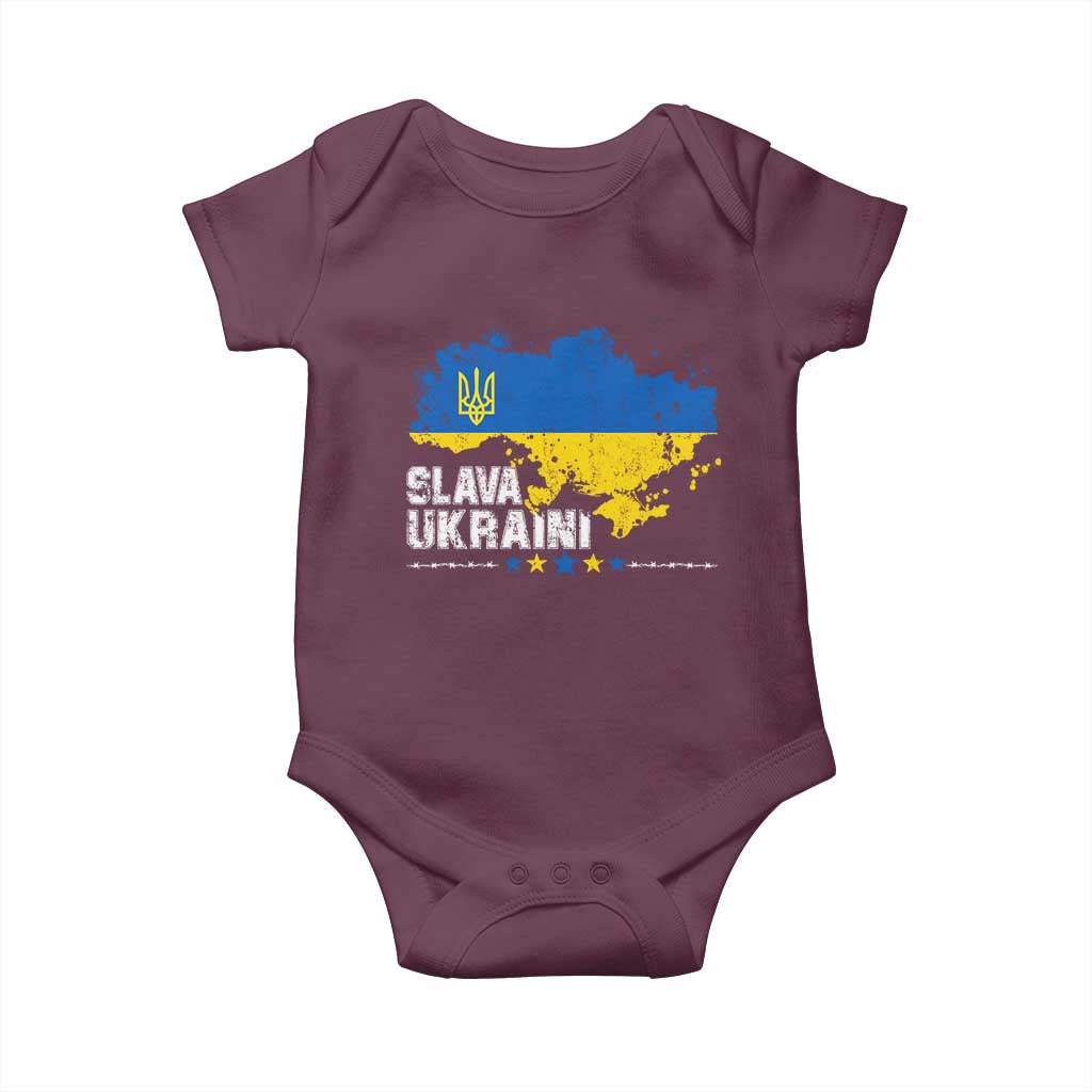 Slava Ukraini Ukraine Flag Baby Onesie Patriot Patriotic Ukrainian National Flag TS10 Maroon Print Your Wear