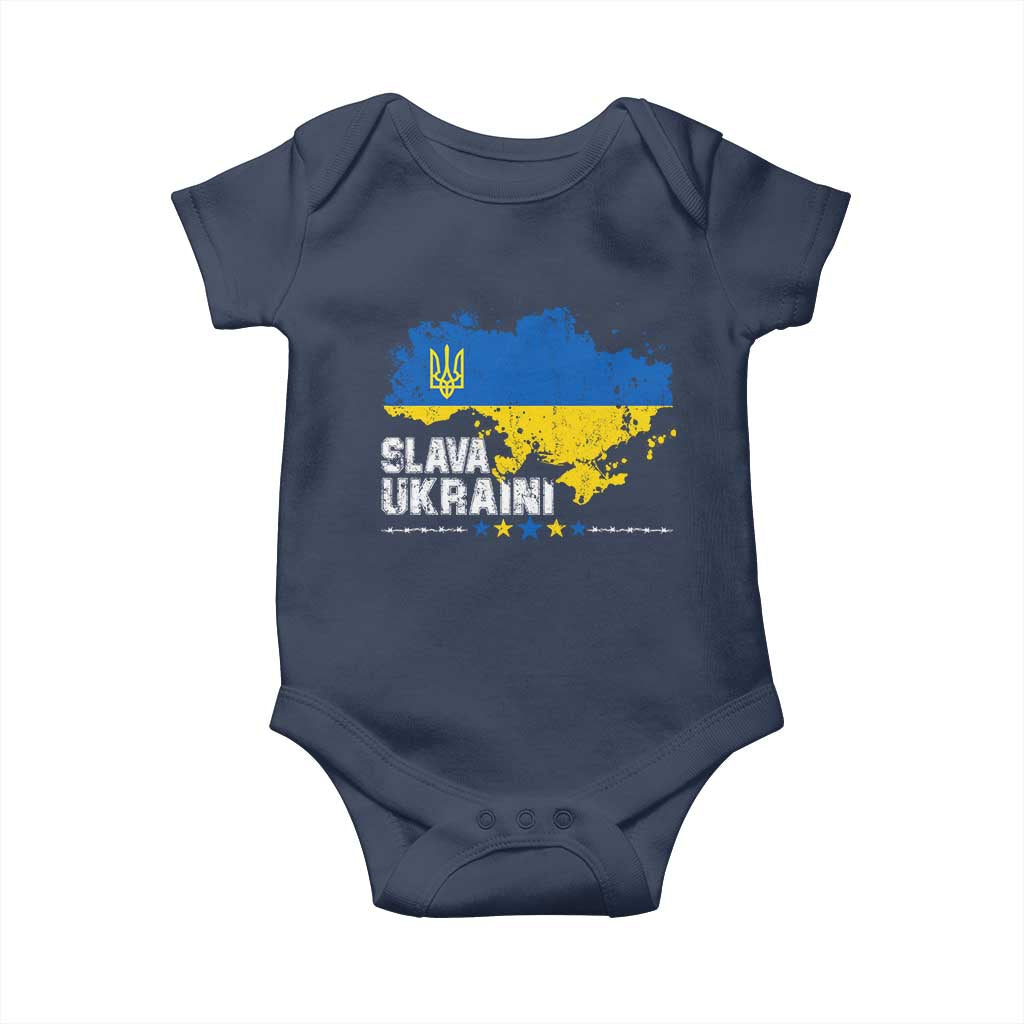 Slava Ukraini Ukraine Flag Baby Onesie Patriot Patriotic Ukrainian National Flag TS10 Navy Print Your Wear