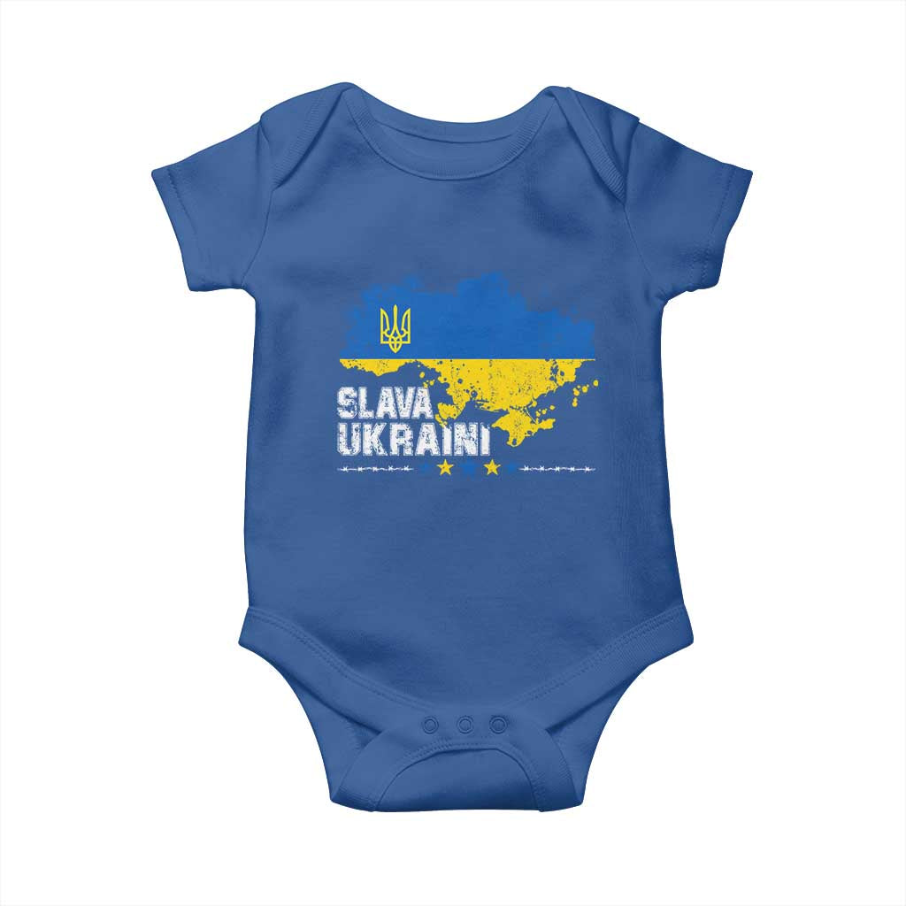 Slava Ukraini Ukraine Flag Baby Onesie Patriot Patriotic Ukrainian National Flag TS10 Royal Blue Print Your Wear