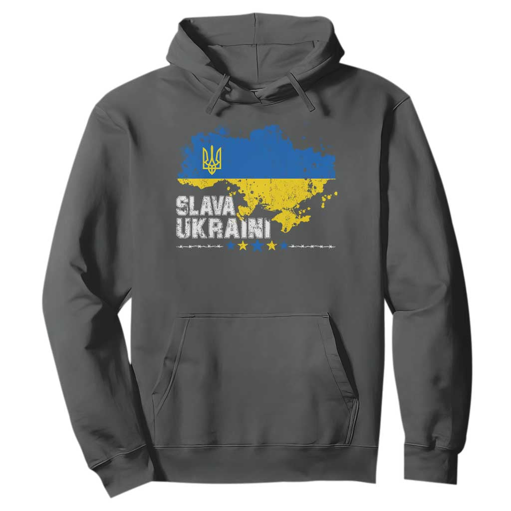 Slava Ukraini Ukraine Flag Hoodie Patriot Patriotic Ukrainian National Flag TS10 Dark Heather Print Your Wear