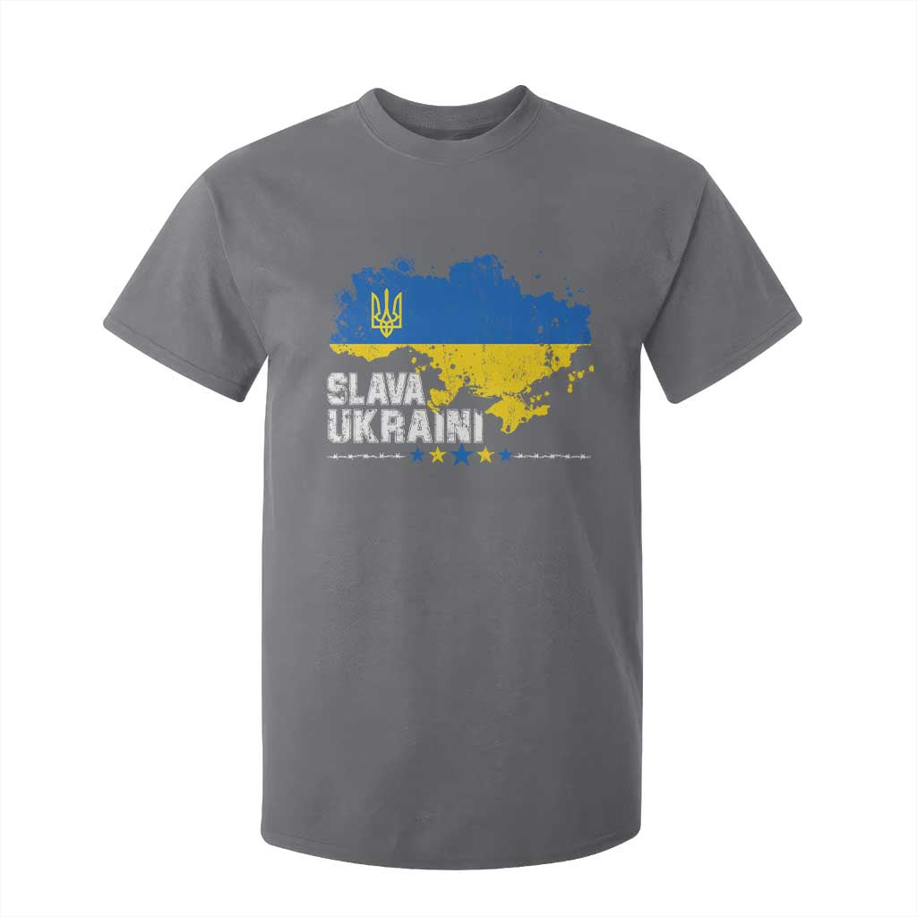 Slava Ukraini Ukraine Flag T Shirt For Kid Patriot Patriotic Ukrainian National Flag TS10 Charcoal Print Your Wear