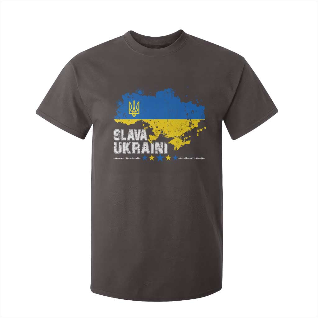 Slava Ukraini Ukraine Flag T Shirt For Kid Patriot Patriotic Ukrainian National Flag TS10 Dark Chocolate Print Your Wear