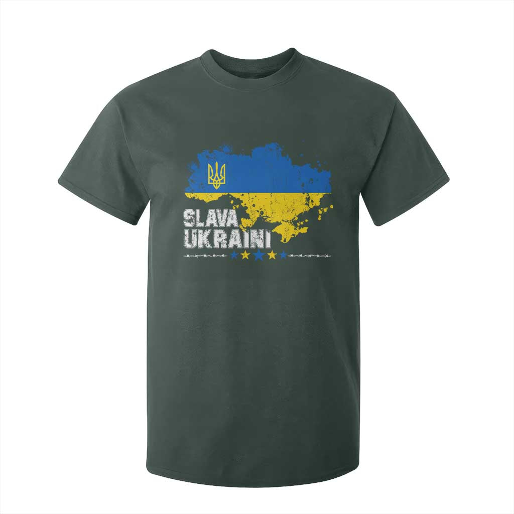 Slava Ukraini Ukraine Flag T Shirt For Kid Patriot Patriotic Ukrainian National Flag TS10 Dark Forest Green Print Your Wear