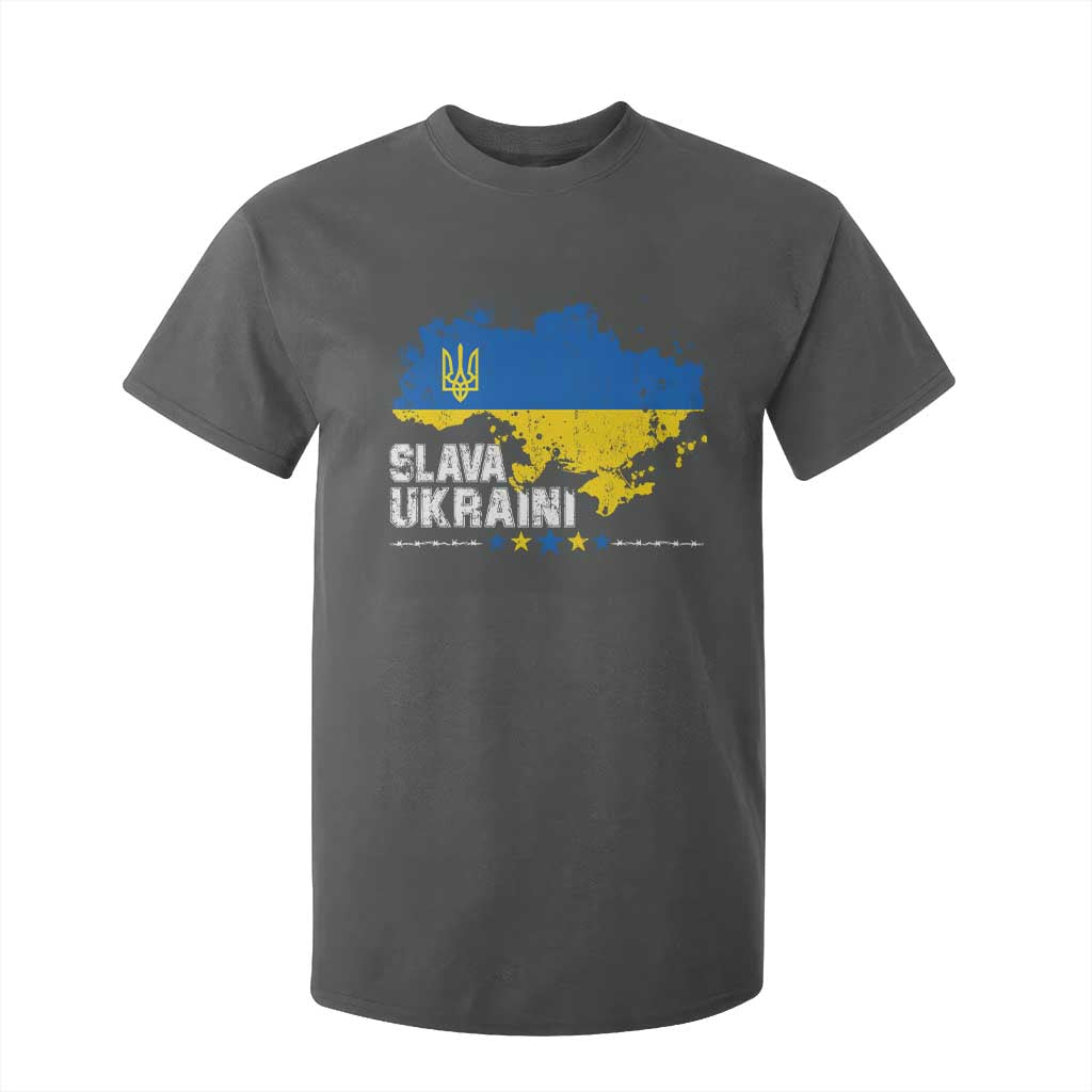 Slava Ukraini Ukraine Flag T Shirt For Kid Patriot Patriotic Ukrainian National Flag TS10 Dark Heather Print Your Wear