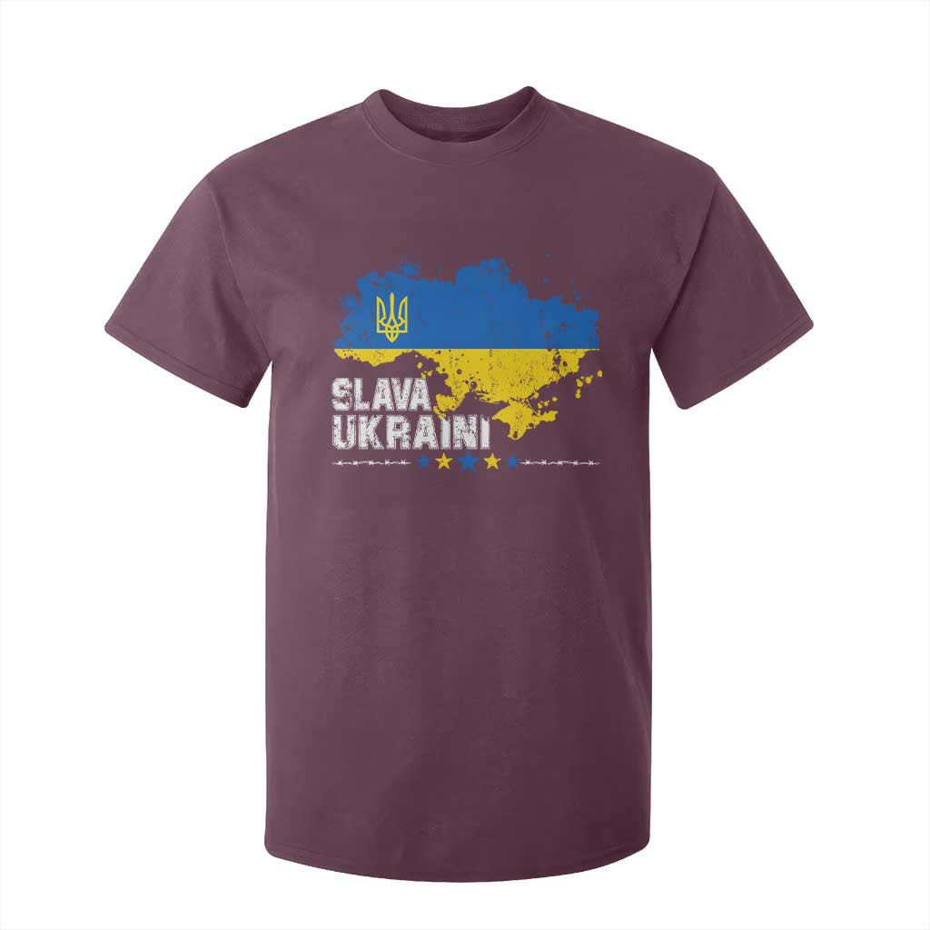 Slava Ukraini Ukraine Flag T Shirt For Kid Patriot Patriotic Ukrainian National Flag TS10 Maroon Print Your Wear