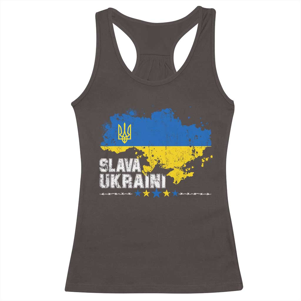 Slava Ukraini Ukraine Flag Racerback Tank Top Patriot Patriotic Ukrainian National Flag TS10 Dark Chocolate Print Your Wear