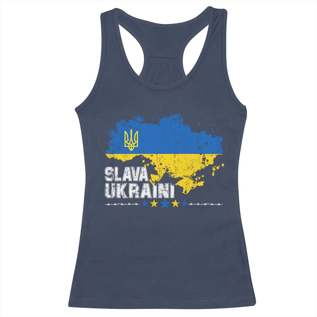 Slava Ukraini Ukraine Flag Racerback Tank Top Patriot Patriotic Ukrainian National Flag TS10 Navy Print Your Wear
