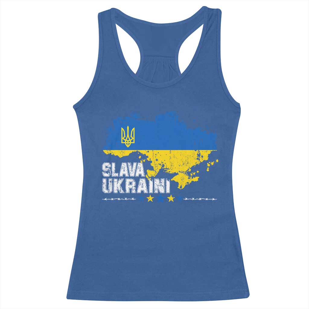 Slava Ukraini Ukraine Flag Racerback Tank Top Patriot Patriotic Ukrainian National Flag TS10 Royal Blue Print Your Wear