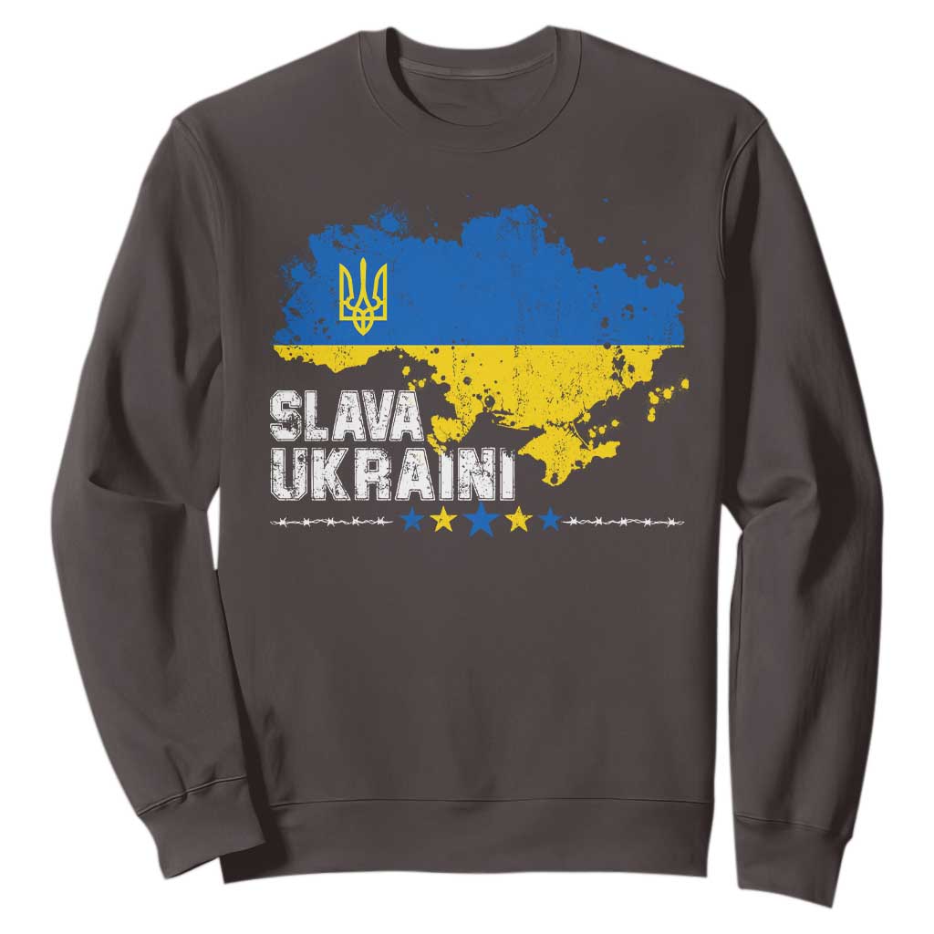 Slava Ukraini Ukraine Flag Sweatshirt Patriot Patriotic Ukrainian National Flag TS10 Dark Chocolate Print Your Wear