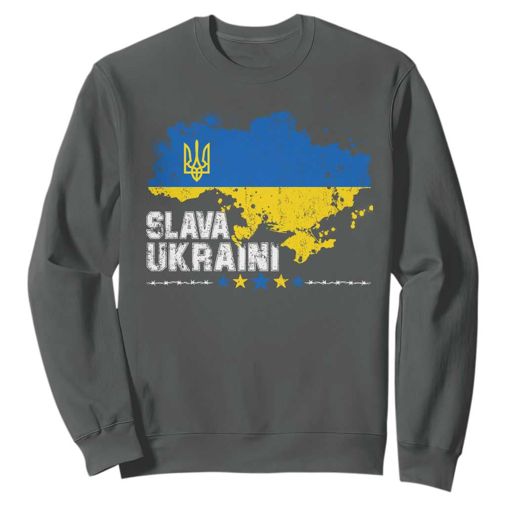 Slava Ukraini Ukraine Flag Sweatshirt Patriot Patriotic Ukrainian National Flag TS10 Dark Heather Print Your Wear