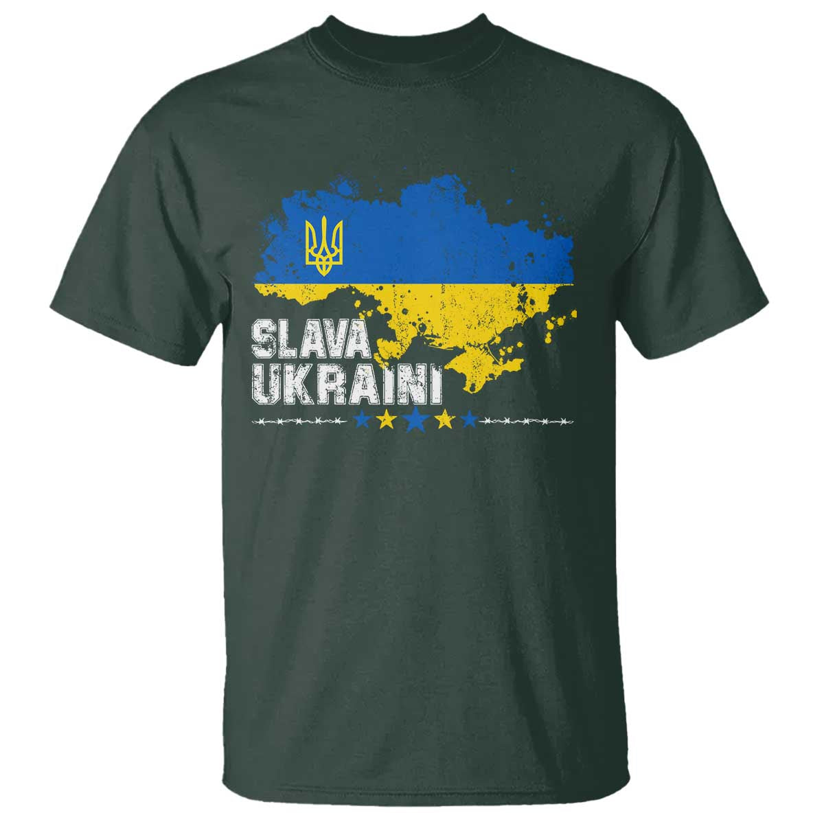 Slava Ukraini T Shirt Ukraine Flag Map Ukrainian Patriotic National Pride TS10 Dark Forest Green Print Your Wear