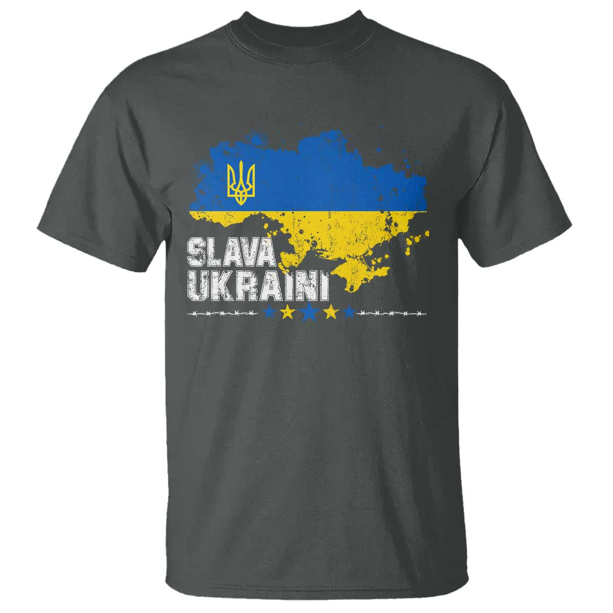 Slava Ukraini T Shirt Ukraine Flag Map Ukrainian Patriotic National Pride TS10 Dark Heather Print Your Wear