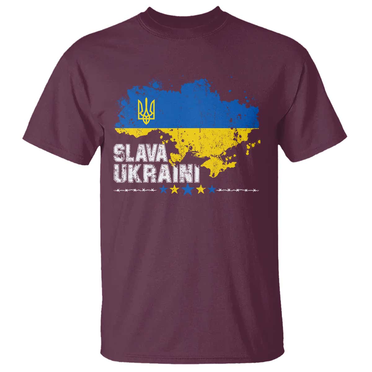 Slava Ukraini T Shirt Ukraine Flag Map Ukrainian Patriotic National Pride TS10 Maroon Print Your Wear