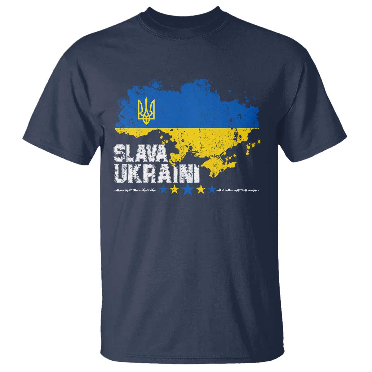 Slava Ukraini T Shirt Ukraine Flag Map Ukrainian Patriotic National Pride TS10 Navy Print Your Wear