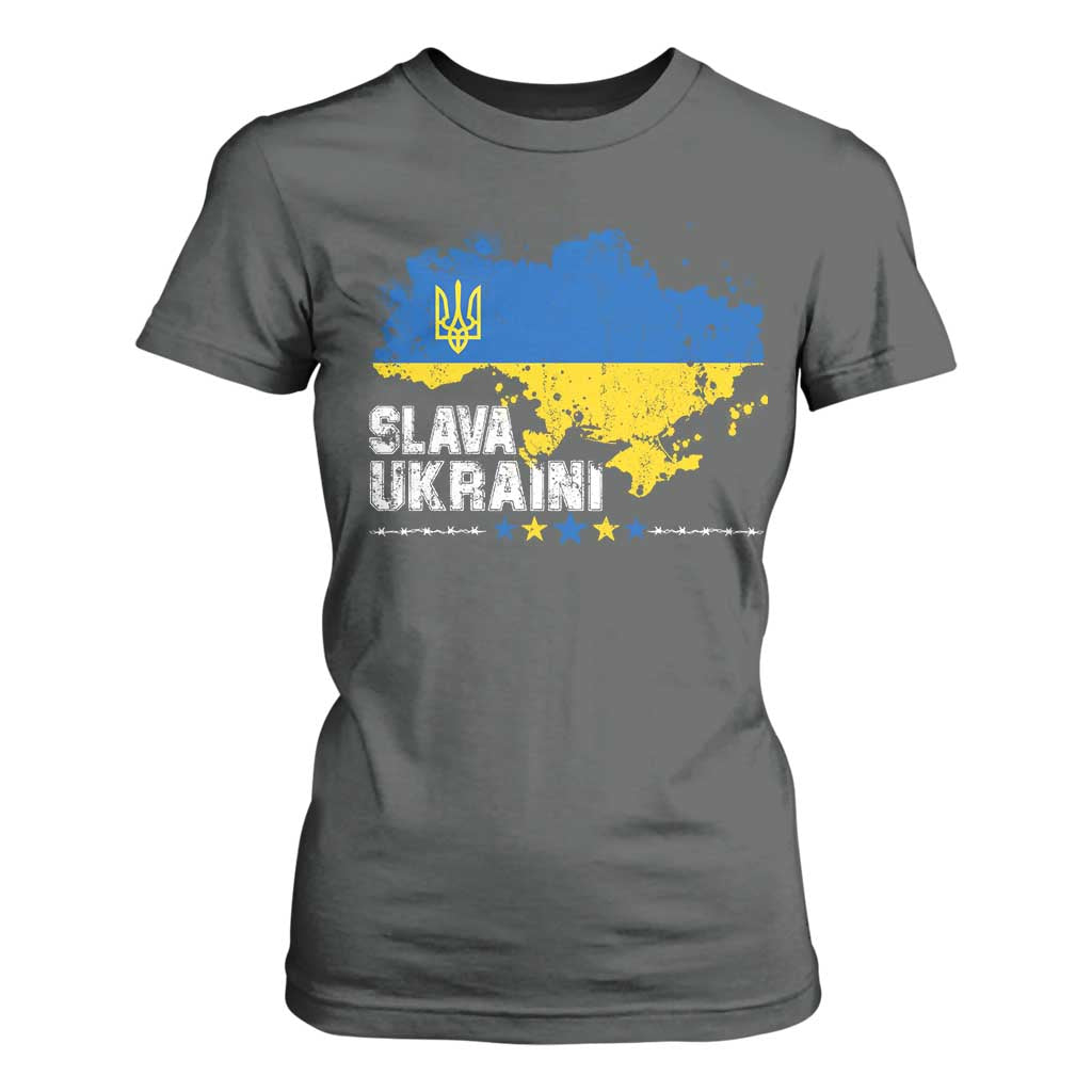 Slava Ukraini Ukraine Flag T Shirt For Women Patriot Patriotic Ukrainian National Flag TS10 Dark Heather Print Your Wear