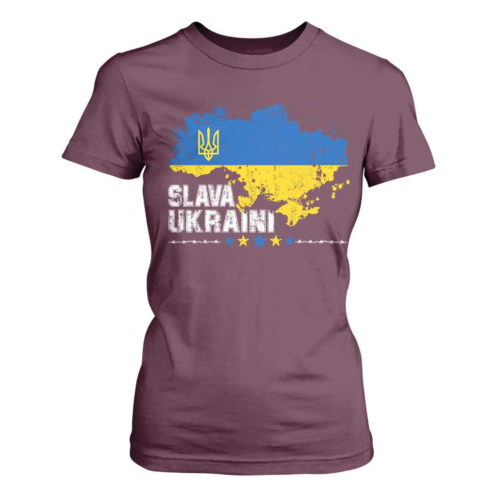 Slava Ukraini Ukraine Flag T Shirt For Women Patriot Patriotic Ukrainian National Flag TS10 Maroon Print Your Wear