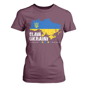 Slava Ukraini Ukraine Flag T Shirt For Women Patriot Patriotic Ukrainian National Flag TS10 Maroon Print Your Wear