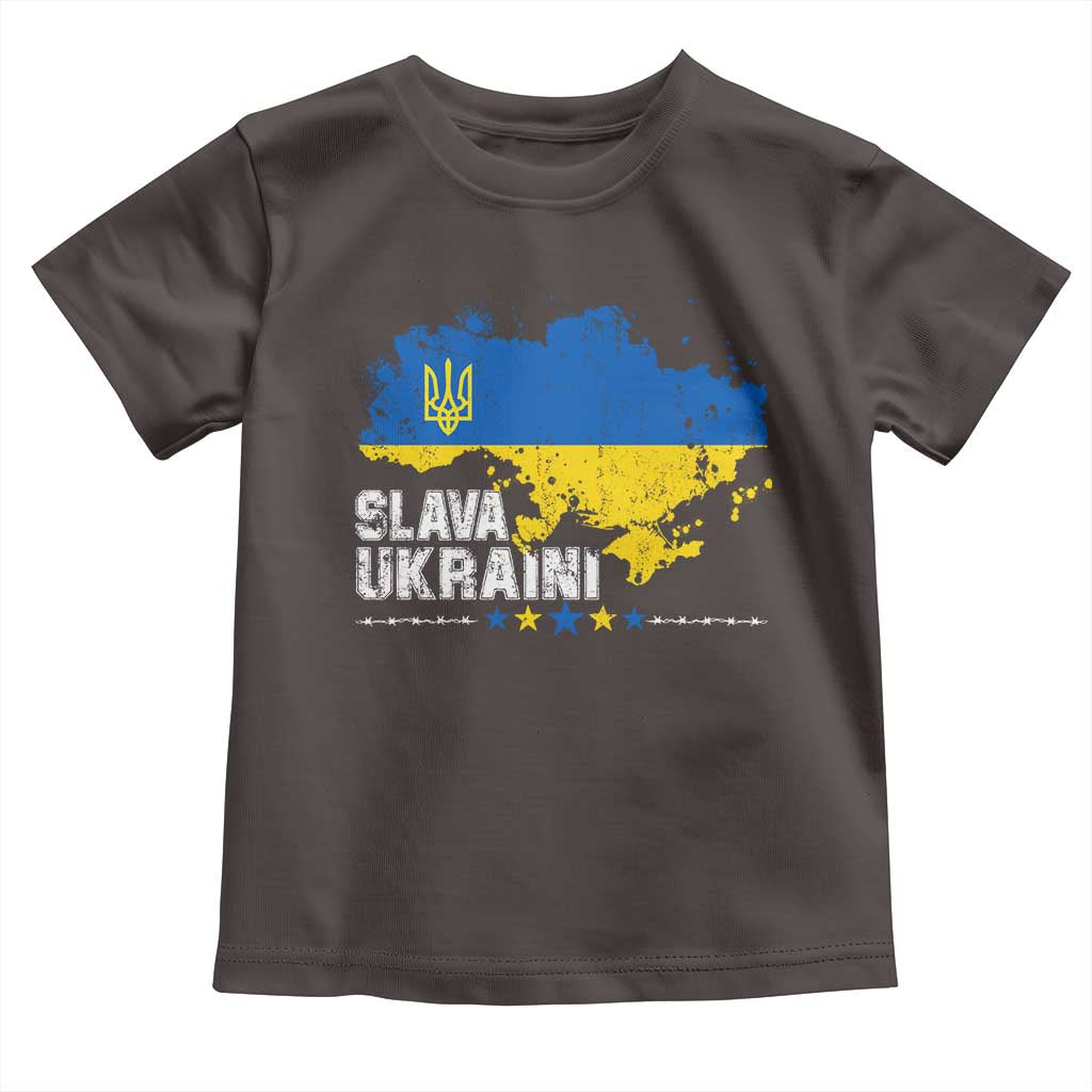 Slava Ukraini Ukraine Flag Toddler T Shirt Patriot Patriotic Ukrainian National Flag TS10 Dark Chocolate Print Your Wear