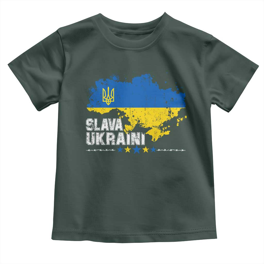 Slava Ukraini Ukraine Flag Toddler T Shirt Patriot Patriotic Ukrainian National Flag TS10 Dark Forest Green Print Your Wear