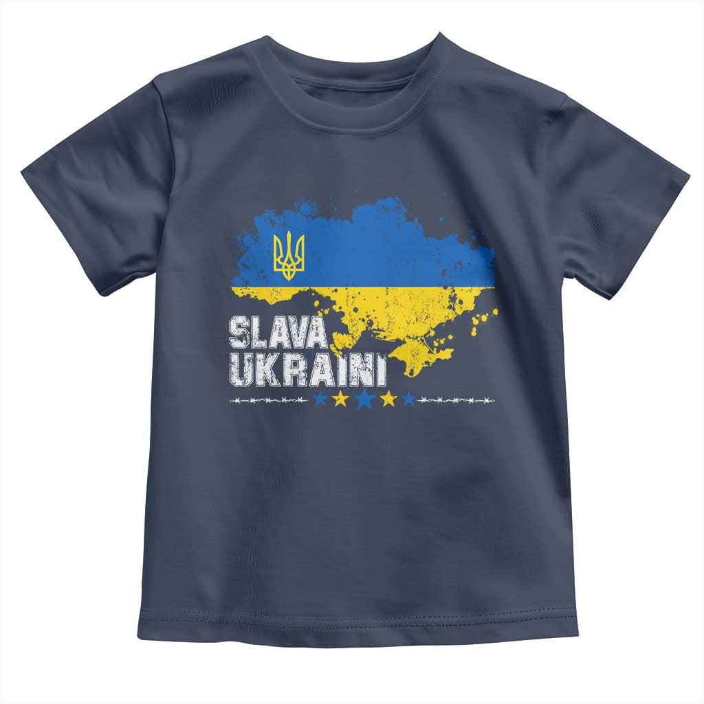 Slava Ukraini Ukraine Flag Toddler T Shirt Patriot Patriotic Ukrainian National Flag TS10 Navy Print Your Wear