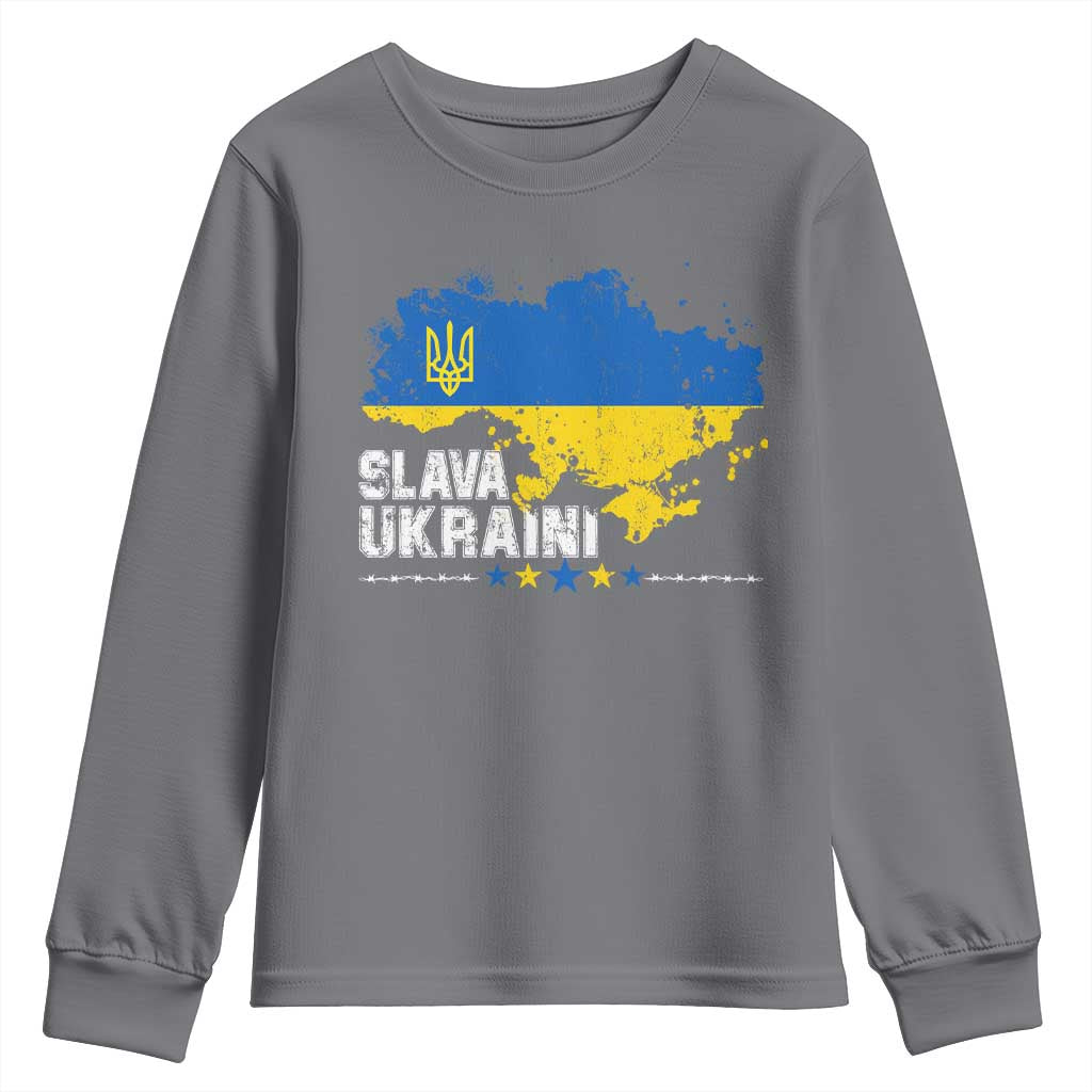 Slava Ukraini Ukraine Flag Youth Sweatshirt Patriot Patriotic Ukrainian National Flag TS10 Charcoal Print Your Wear