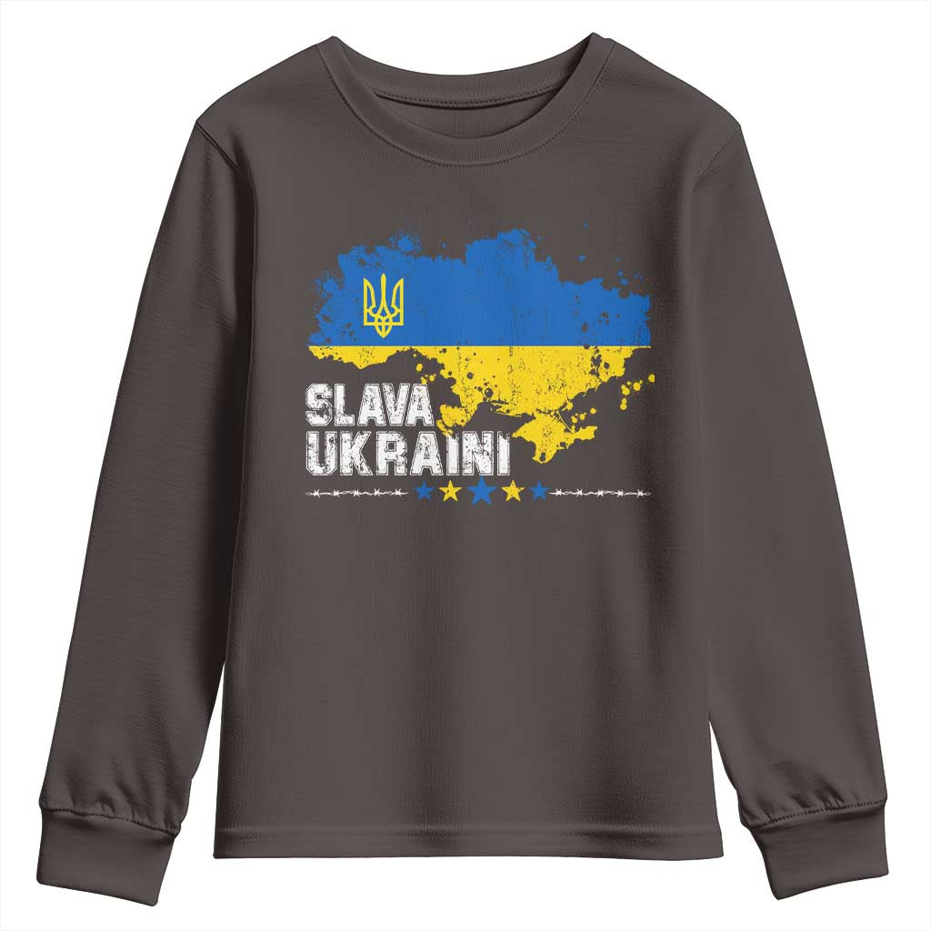 Slava Ukraini Ukraine Flag Youth Sweatshirt Patriot Patriotic Ukrainian National Flag TS10 Dark Chocolate Print Your Wear