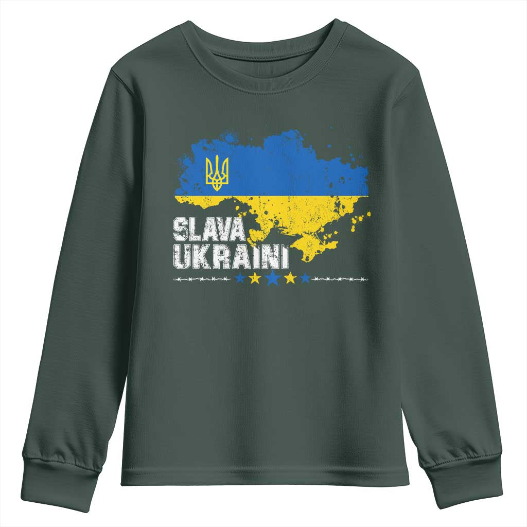 Slava Ukraini Ukraine Flag Youth Sweatshirt Patriot Patriotic Ukrainian National Flag TS10 Dark Forest Green Print Your Wear