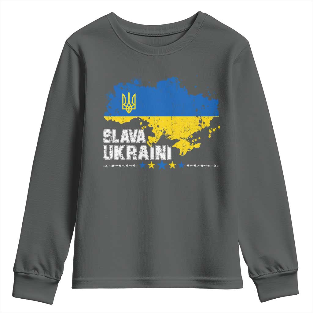 Slava Ukraini Ukraine Flag Youth Sweatshirt Patriot Patriotic Ukrainian National Flag TS10 Dark Heather Print Your Wear