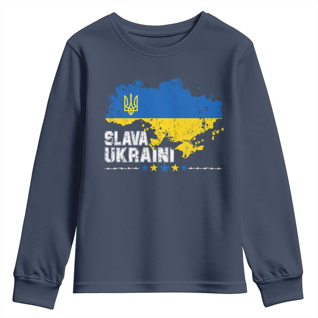 Slava Ukraini Ukraine Flag Youth Sweatshirt Patriot Patriotic Ukrainian National Flag TS10 Navy Print Your Wear