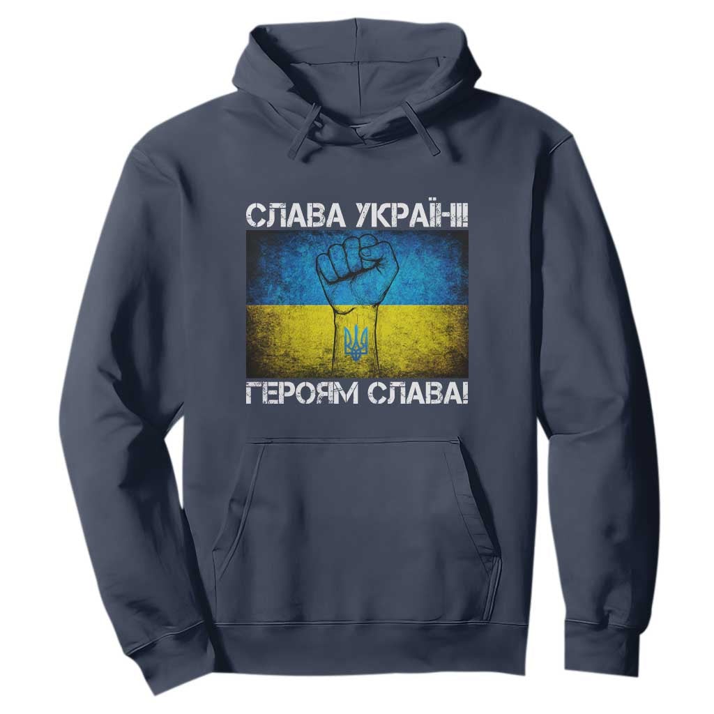 Ukraine Flag Hoodie Glory to the Heroes Ukrainian Patriot Patriotic TS10 Navy Print Your Wear