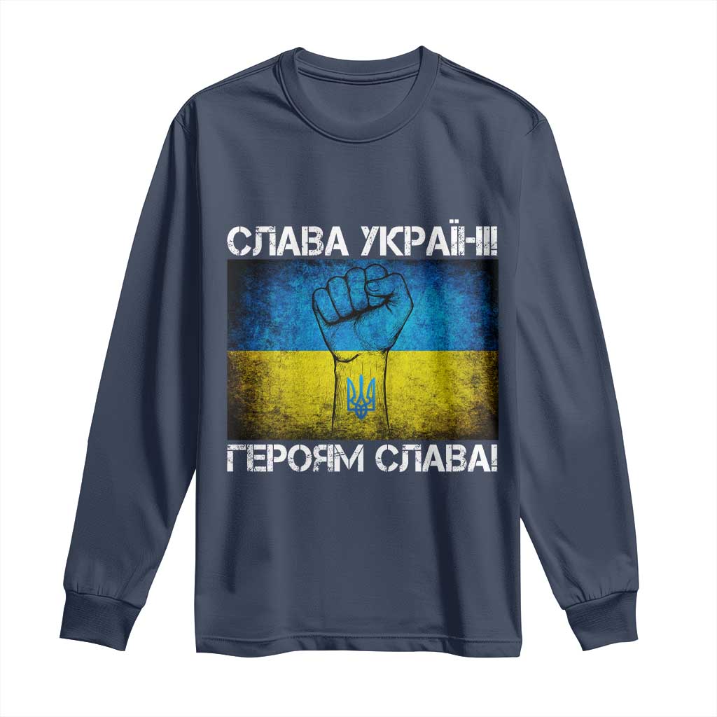 Ukraine Flag Long Sleeve Shirt Glory to the Heroes Ukrainian Patriot Patriotic TS10 Navy Print Your Wear