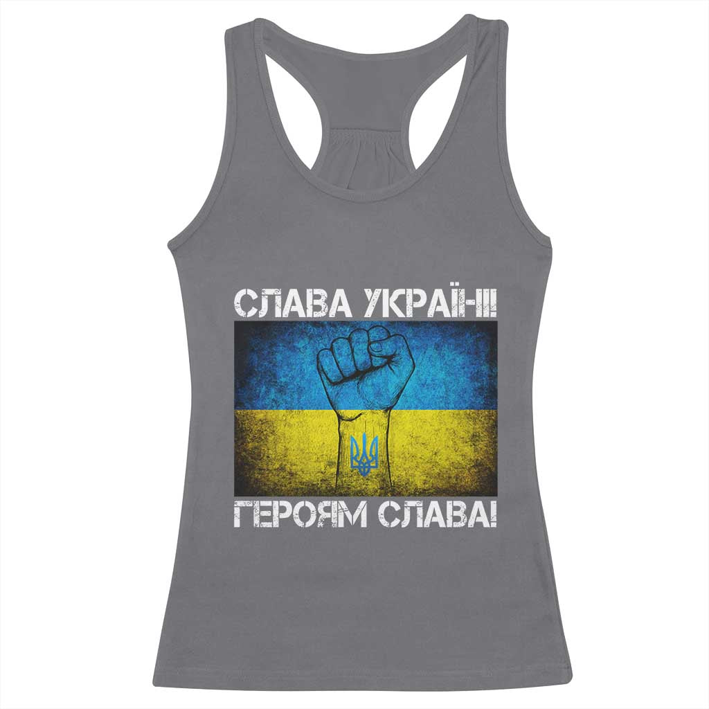 Ukraine Flag Racerback Tank Top Glory to the Heroes Ukrainian Patriot Patriotic TS10 Charcoal Print Your Wear