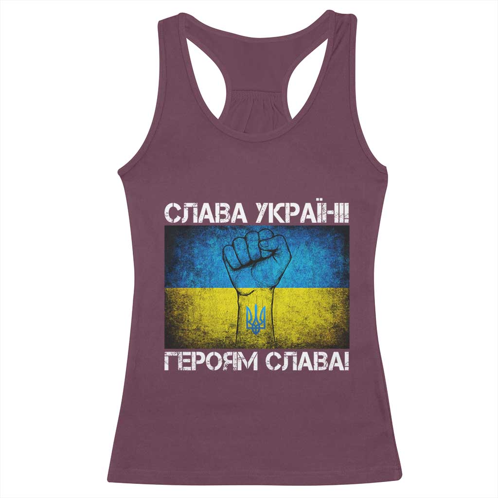 Ukraine Flag Racerback Tank Top Glory to the Heroes Ukrainian Patriot Patriotic TS10 Maroon Print Your Wear
