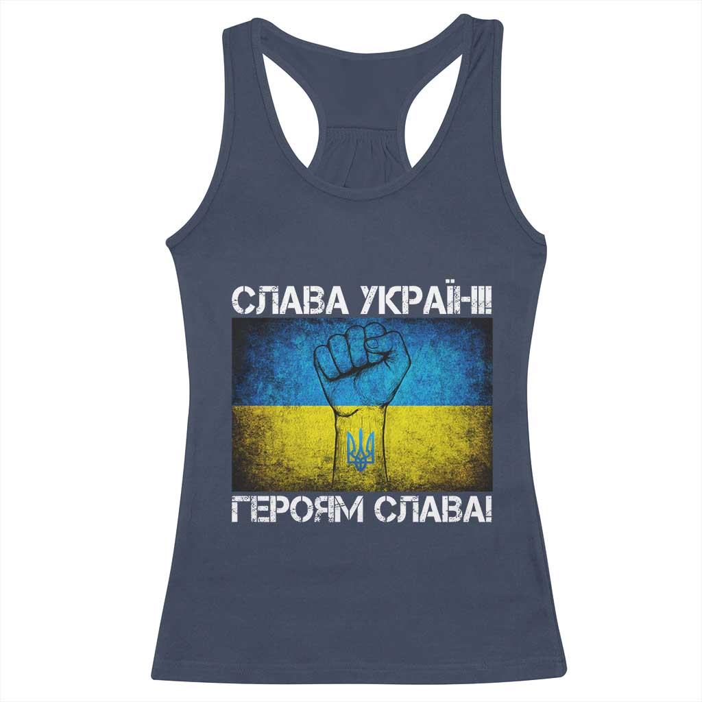 Ukraine Flag Racerback Tank Top Glory to the Heroes Ukrainian Patriot Patriotic TS10 Navy Print Your Wear